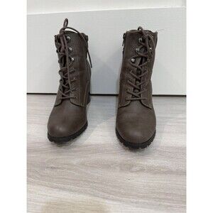 Style & Co. Lace & Zip Combat Booties Women’s Size 8(M) Dark Brown Block